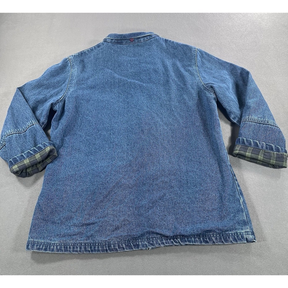VTG North Style Denim Flannel Lined Chore Coat Women's M 90's Jean Jacket Plaid - Picture 10 of 11